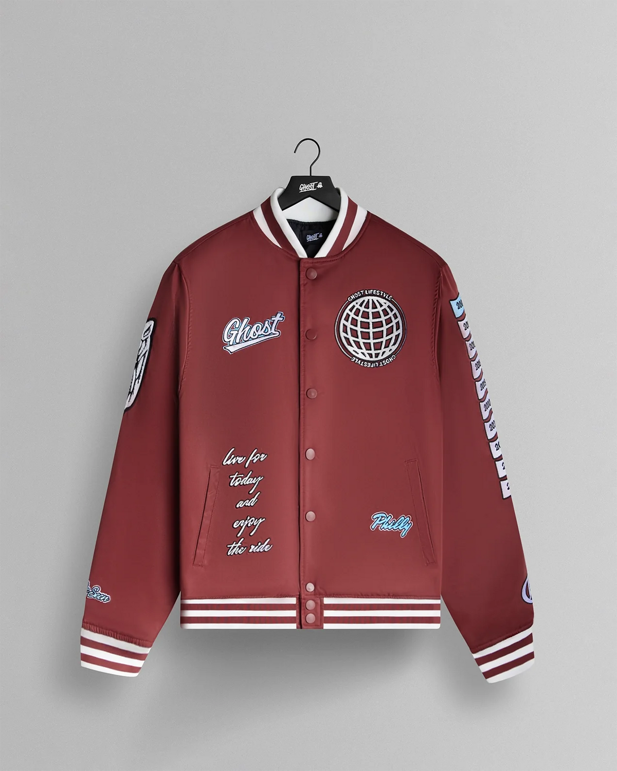 GHOST® CHAMPS VINTAGE BOMBER JACKET | MAROON